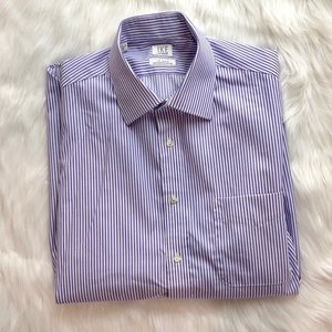 Purple and white performance cotton button down